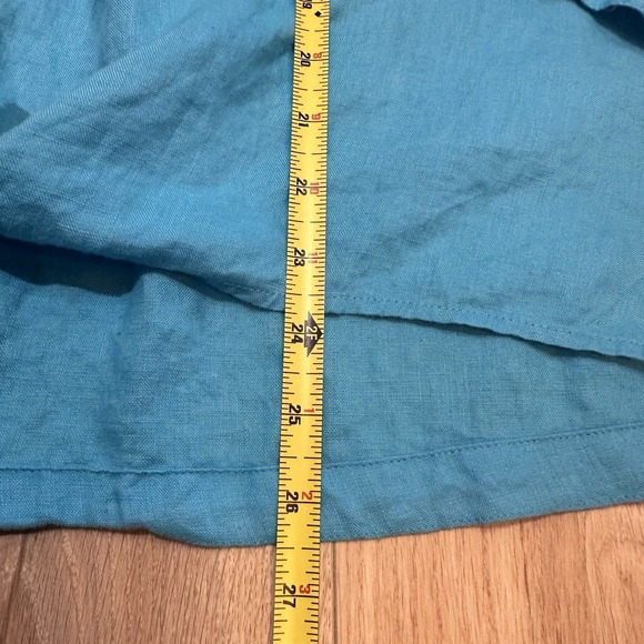 John Mark Aqua 100% Linen Top Button Up Tie Front Blouse Women's XL Boho Artsy - Picture 4 of 7